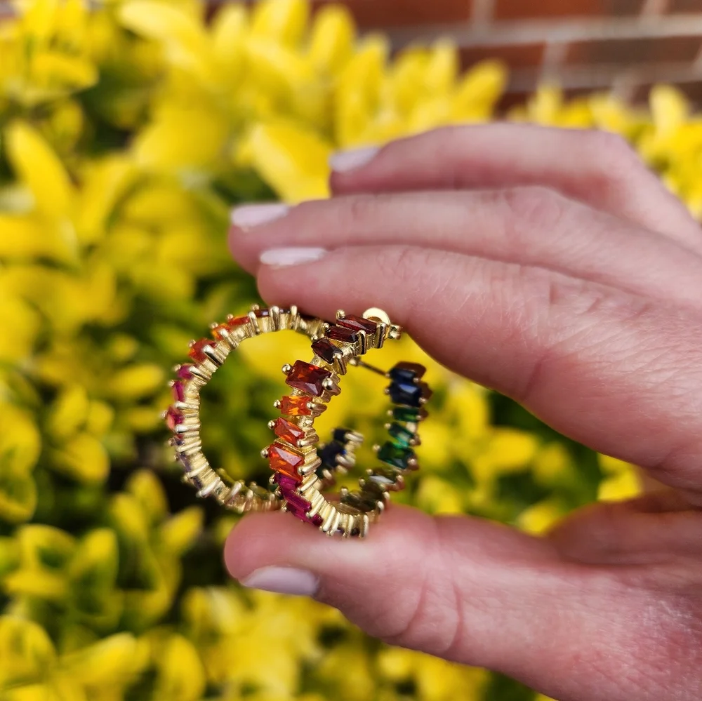 Rainbow Diamond Hoops - Picture 3 of 4